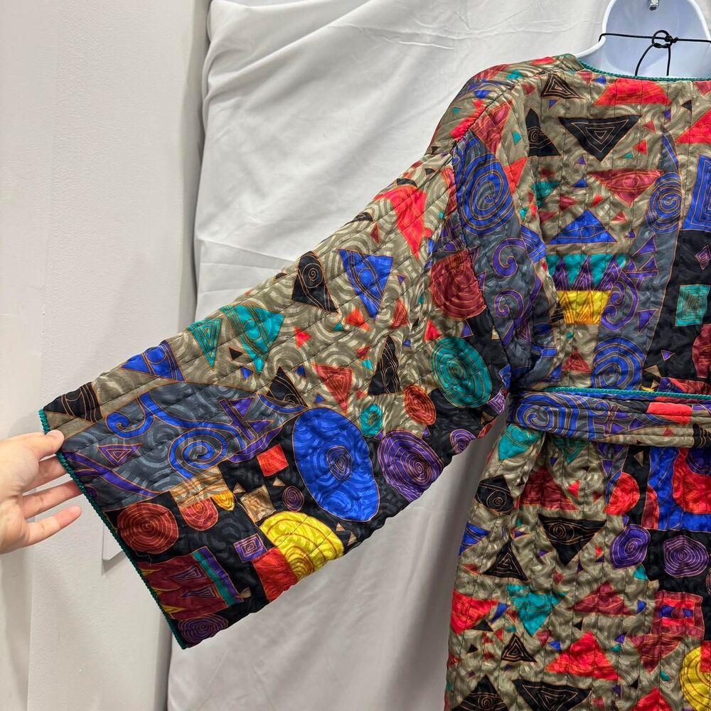 Mary McFadden Collection I Quilted Robe Kimono Dress Abstract Patchwork M - Picture 4 of 8